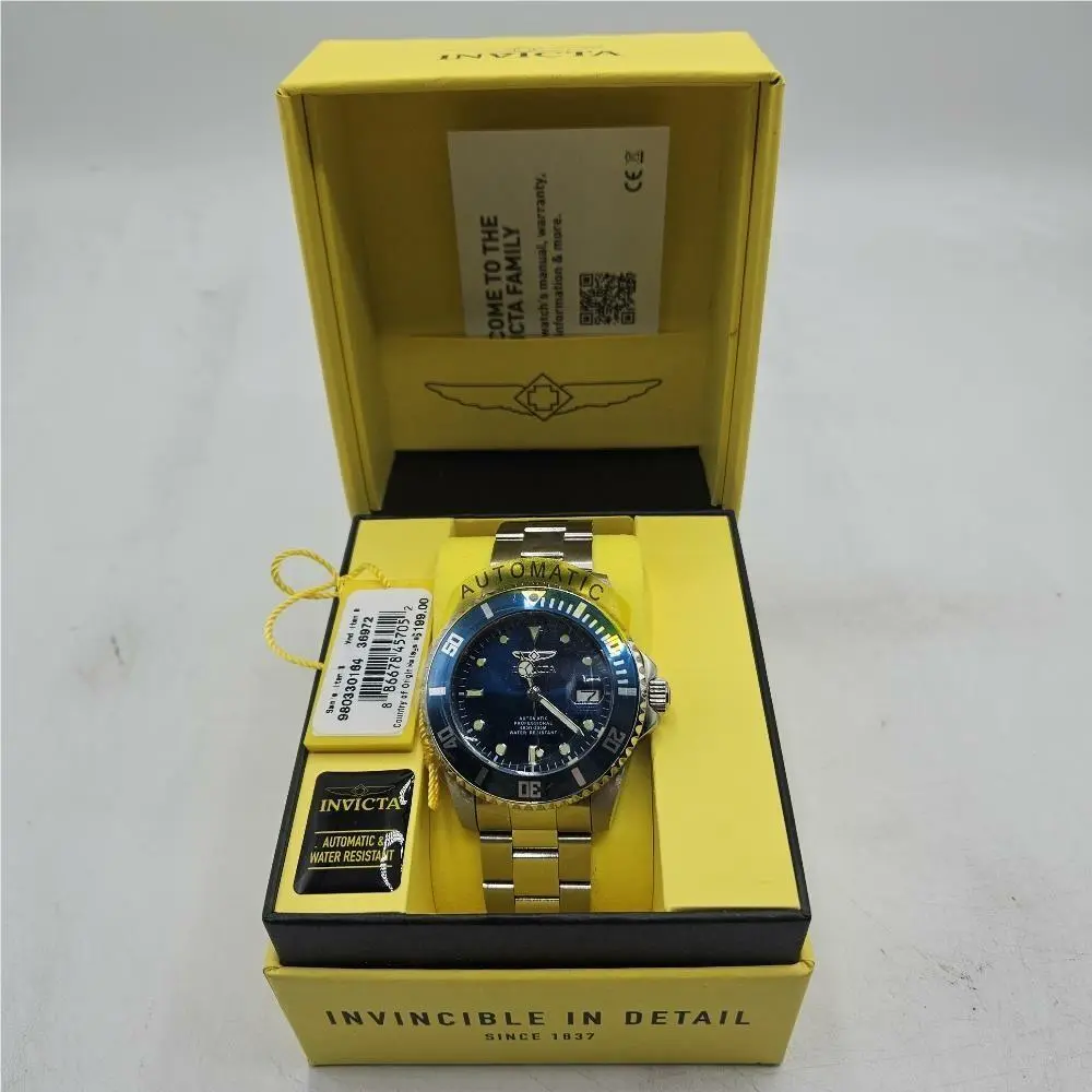 Invicta Men`s Pro Diver Automatic 44mm Silver Blue Dial S/s 36972