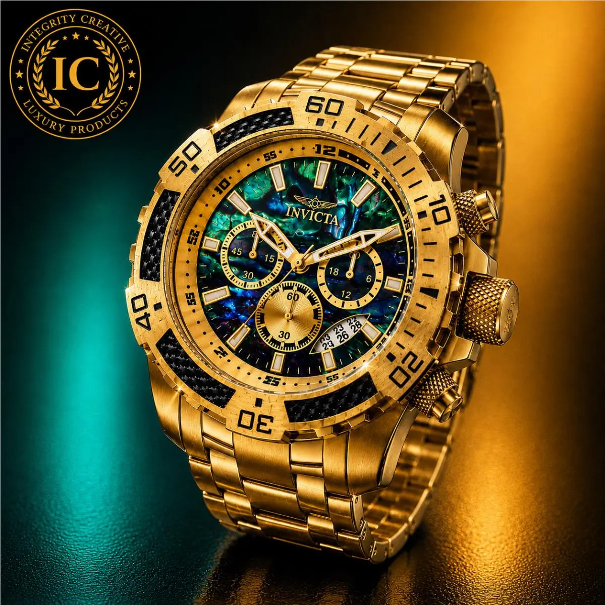 25094 Men`s Pro Diver Scuba Chronograph Abalone Dial Gold Tone Bezel by Invicta