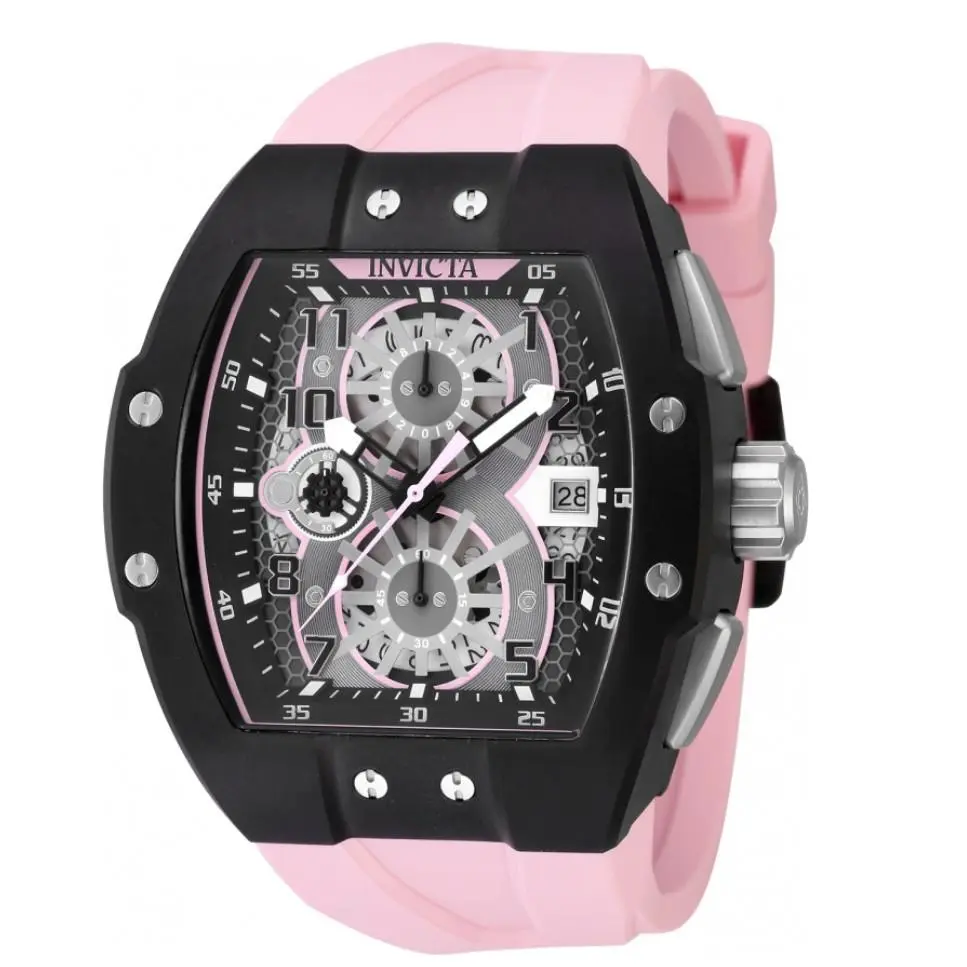 Invicta Racing Gridlock Men`s 47mm Skeleton Black Pink Chronograph Watch 48336