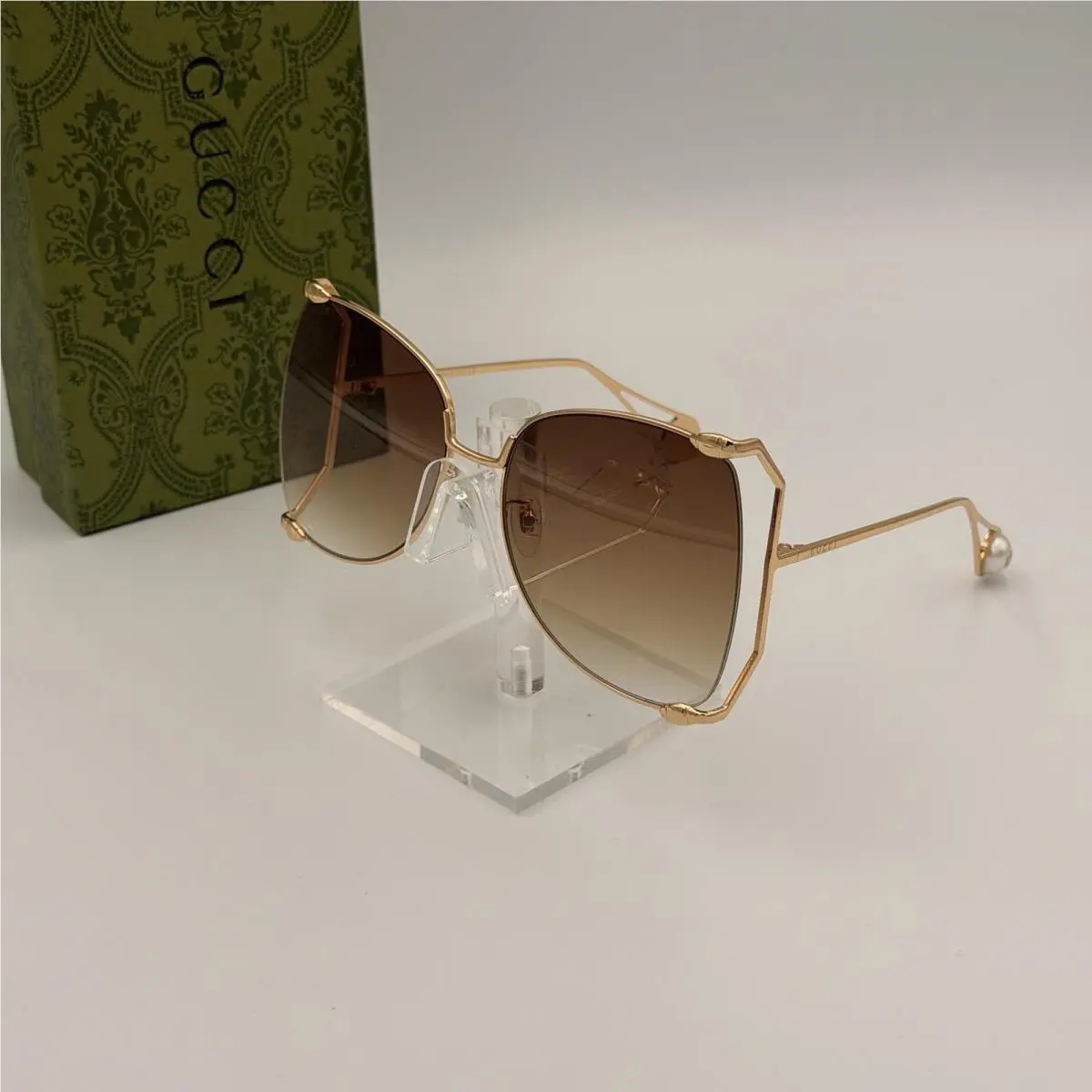 GG0252S 003 Oversized Square Sunglasses Gold Brown Lens 63mm Ships Today by Gucci