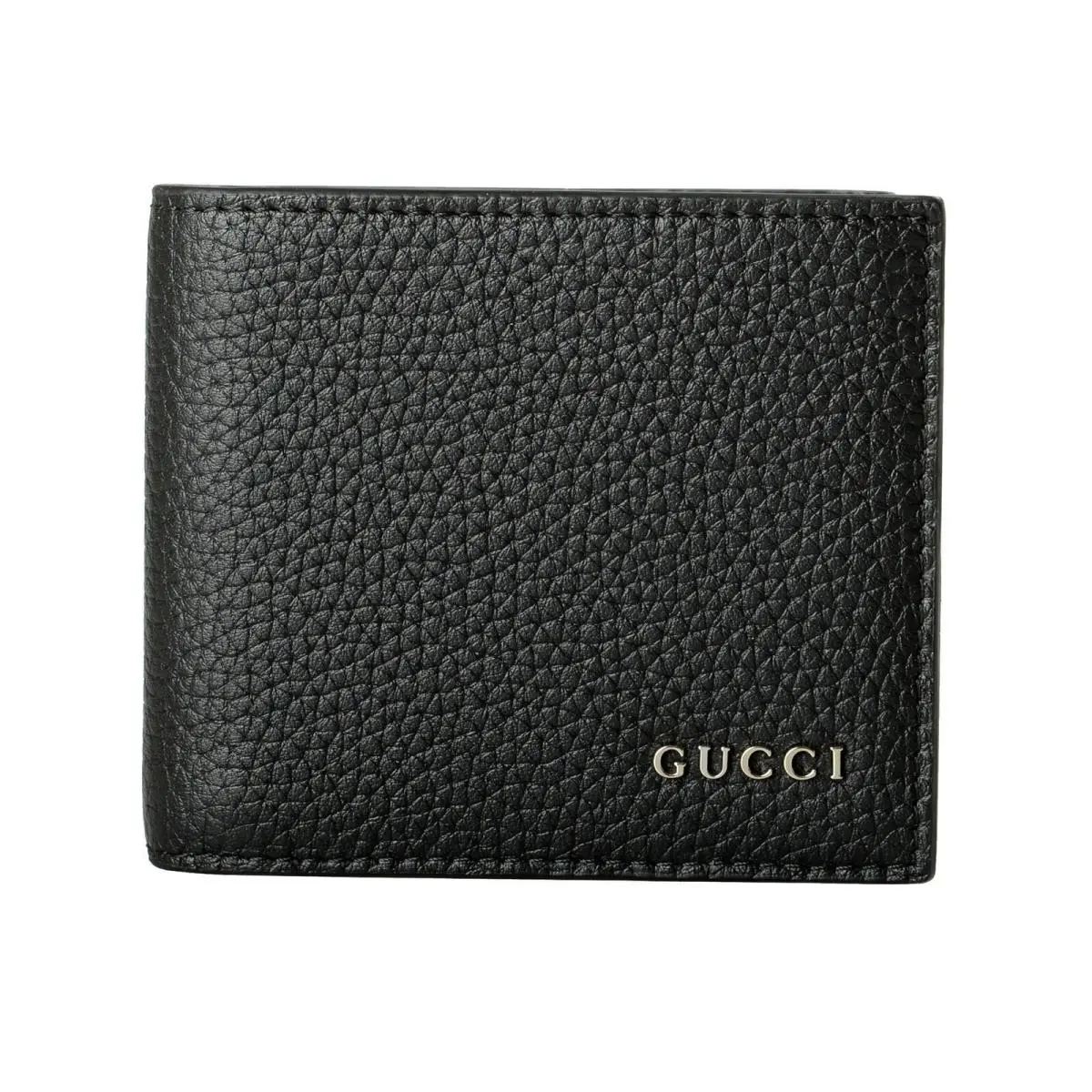 Men`s Black Pebbled Leather Bifold Wallet with  Logo by Gucci