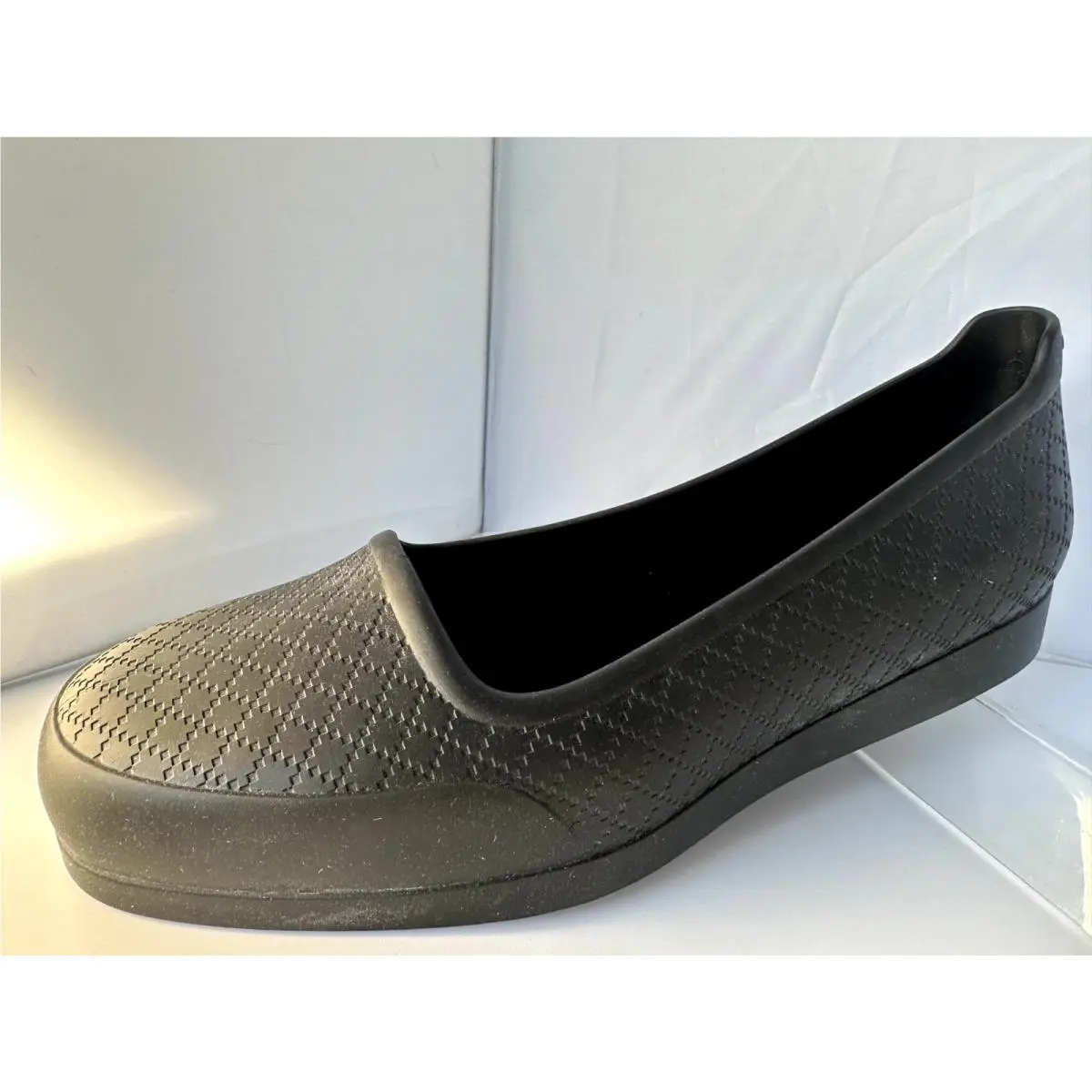 Gucci Men`s Rubber Shoes Diamante Size 9 Black Rain Loafers