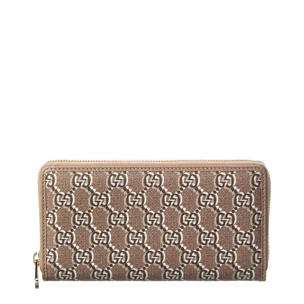 Beige Zip Around Continental Wallet GG Shadow Canvas and Leather by Gucci