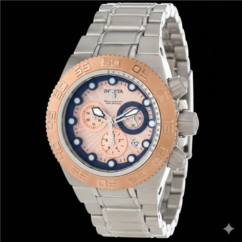 Invicta 10849 Mens Subaqua Chronograph Rose Gold Tone Dial Stainless Steel Watch - Pink, Dial: Pink, Band: Rose Gold, Pink