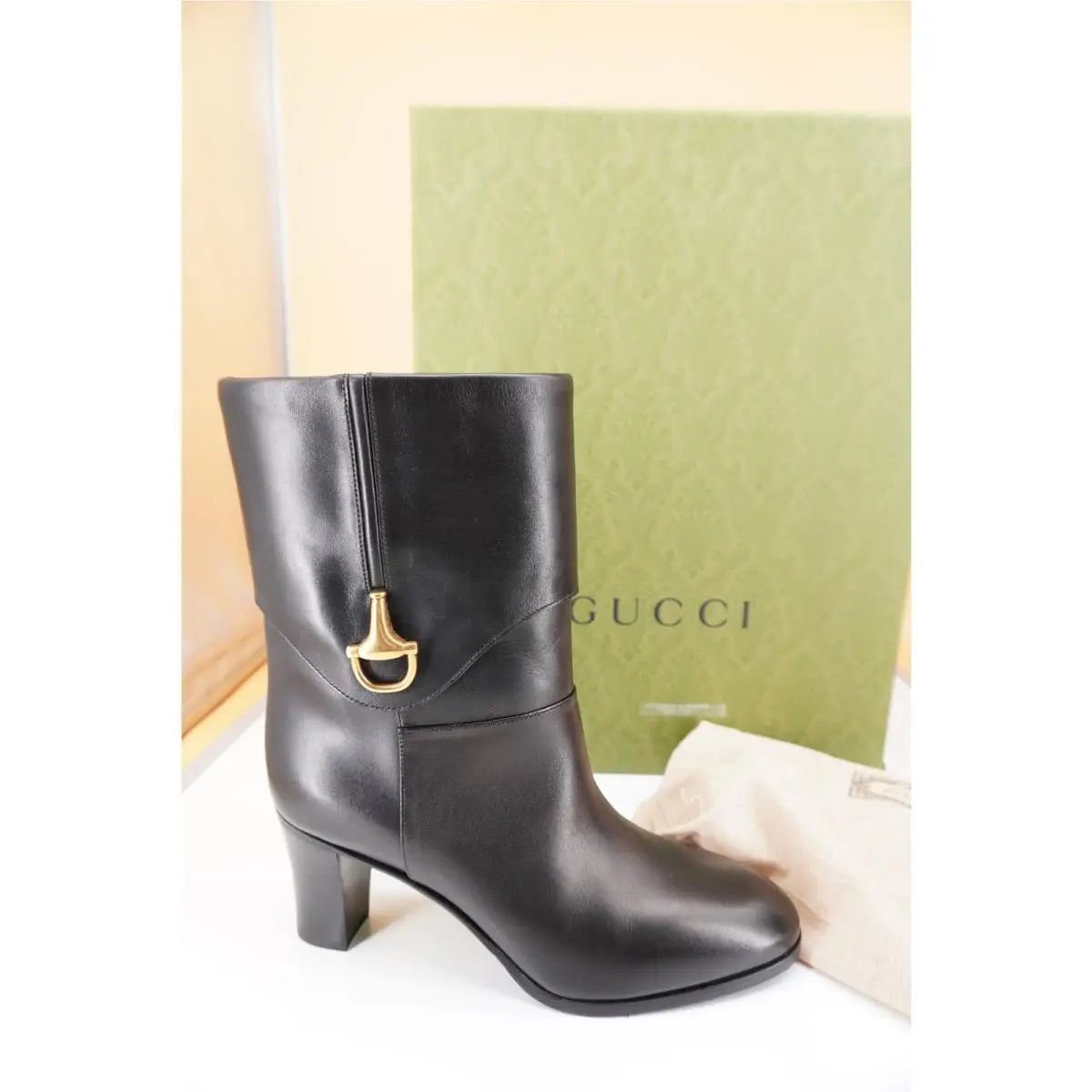 Miranda Half Horsebit Pointed Toe Bootie SZ 38.5 Logo Black by Gucci