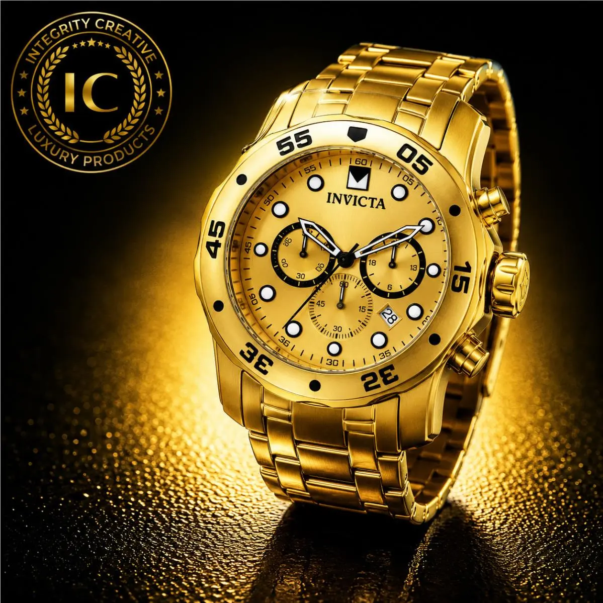 0074 Men`s Scuba Pro Diver Chronograph Gold Dial Gold-tone Watch by Invicta