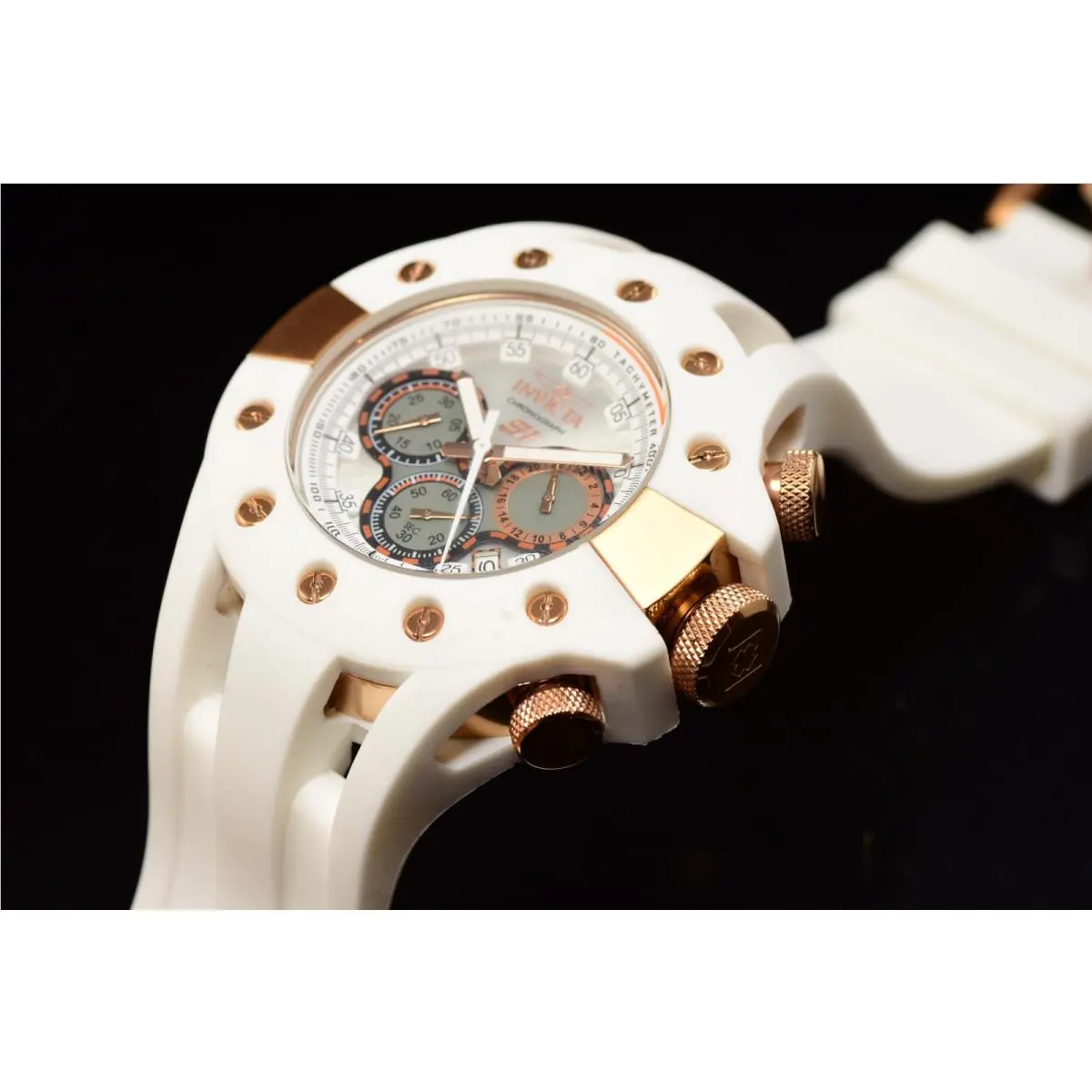 Invicta S1 Rally Chronograph Tachymeter Men`s Rose Gold White Tone SS Watch