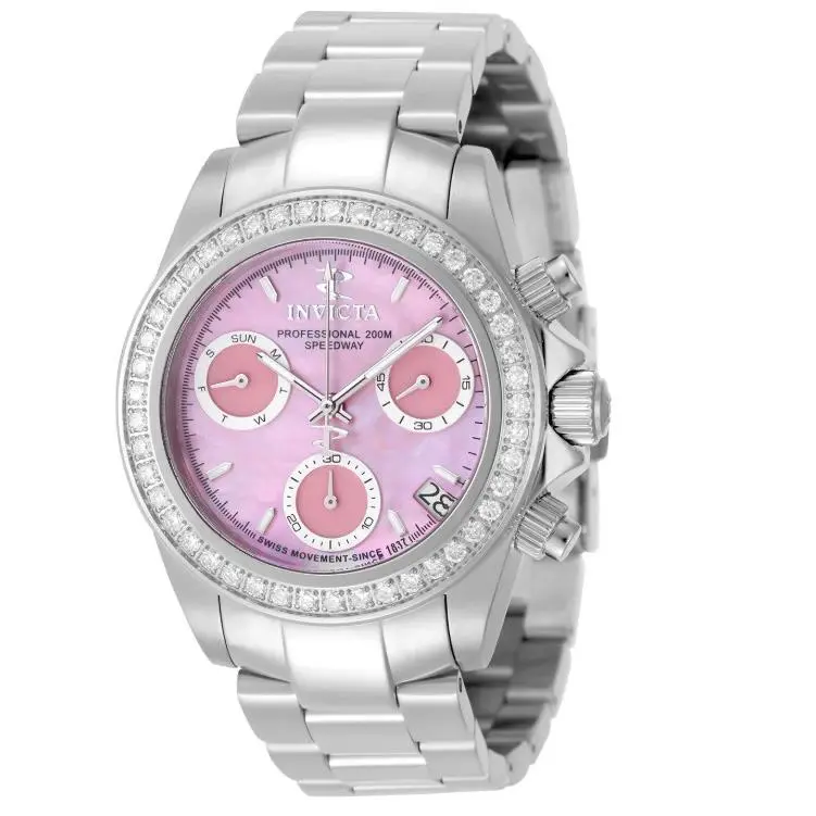 Elite Speedway Lady 1.61 CT Diamond 38mm Pink Mop Swiss Watch 51110 by Invicta
