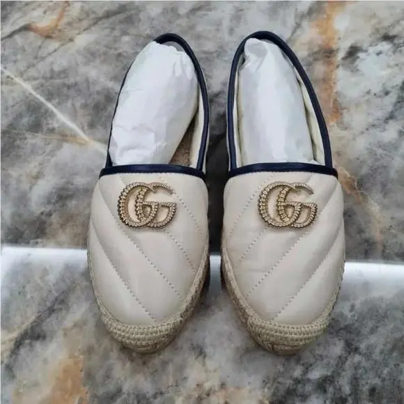 Gucci Nappa Matelasse GG Marmont Espadrilles 35.5 Cream US 5