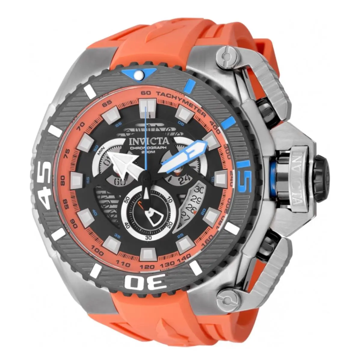 Invicta Sea Hunter Blockade Men`s 57mm Flyback Chrono Watch Coral Orange 49626