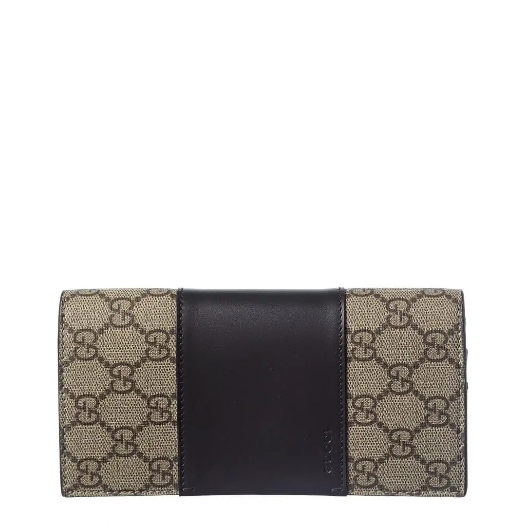 Gg Supreme Canvas Leather Wallet Men`s Brown Os by Gucci