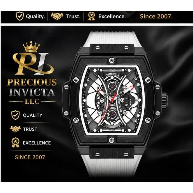 Invicta Men`s 50mm S1 Rally Skeleton Dial Black White Tone Quartz SS 30m Watch