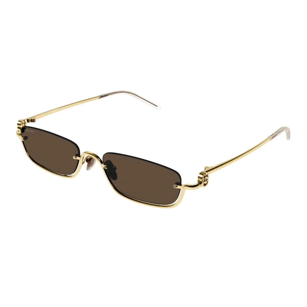 GG 1278 Gold Frame Brown Lens Half Rim Sunglasses 1278 001 55mm by Gucci