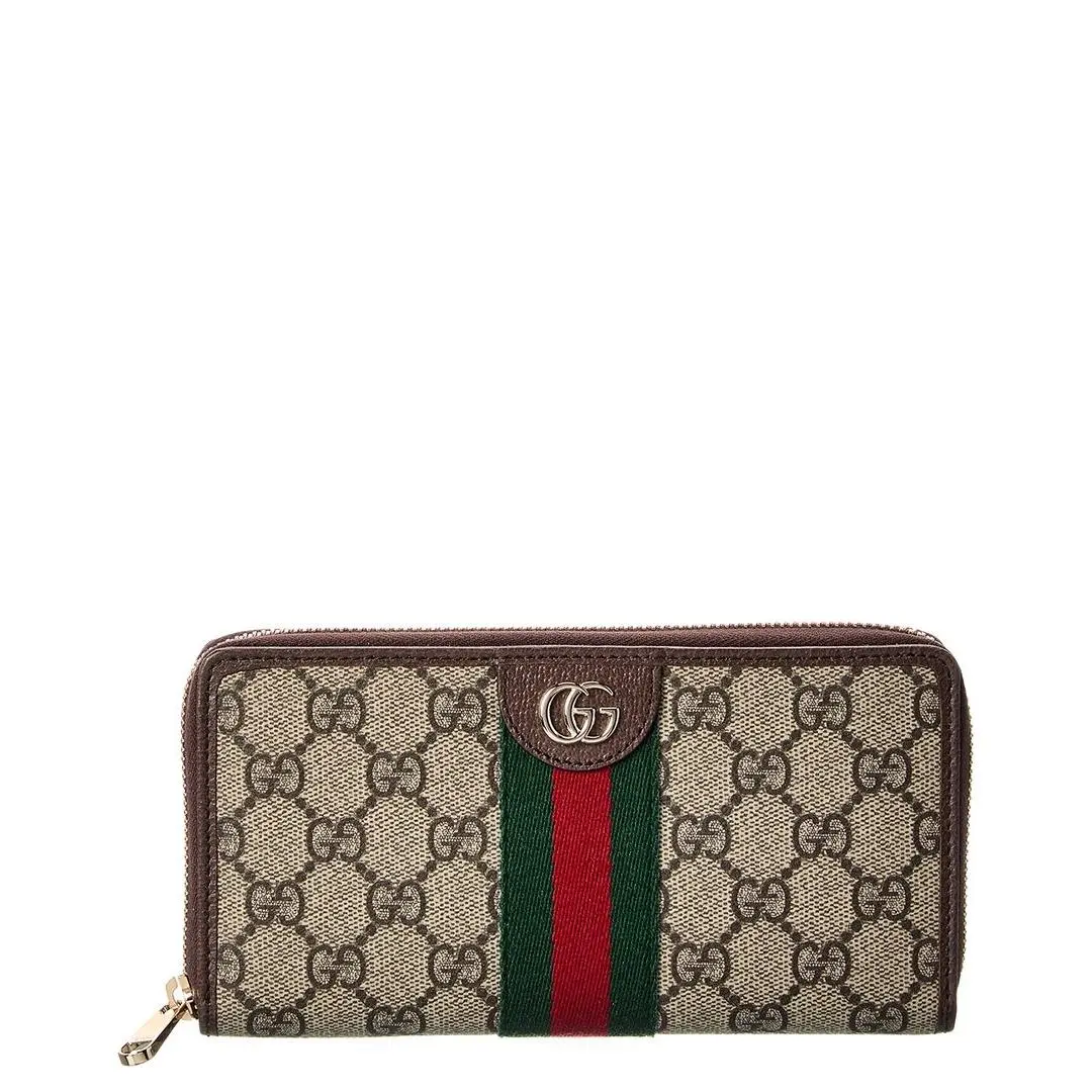 Ophidia Gg Supreme Canvas Leather Zip Around Wallet Women`s Beige by Gucci