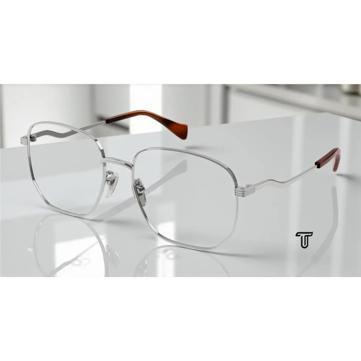 GG0973O 002 Rectangular Silver Shiny Demo Lens 56 mm Women`s Eyeglasses by Gucci