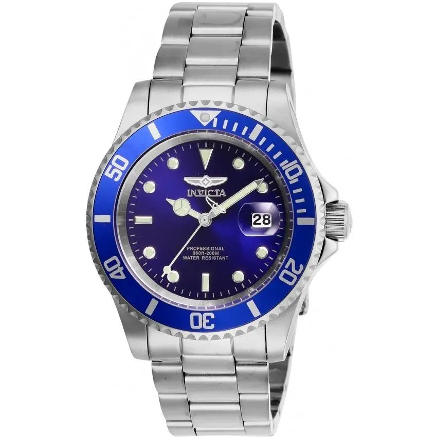 Invicta Men`s Diver Watch Blue Bezel Stainless Steel Water Resistant