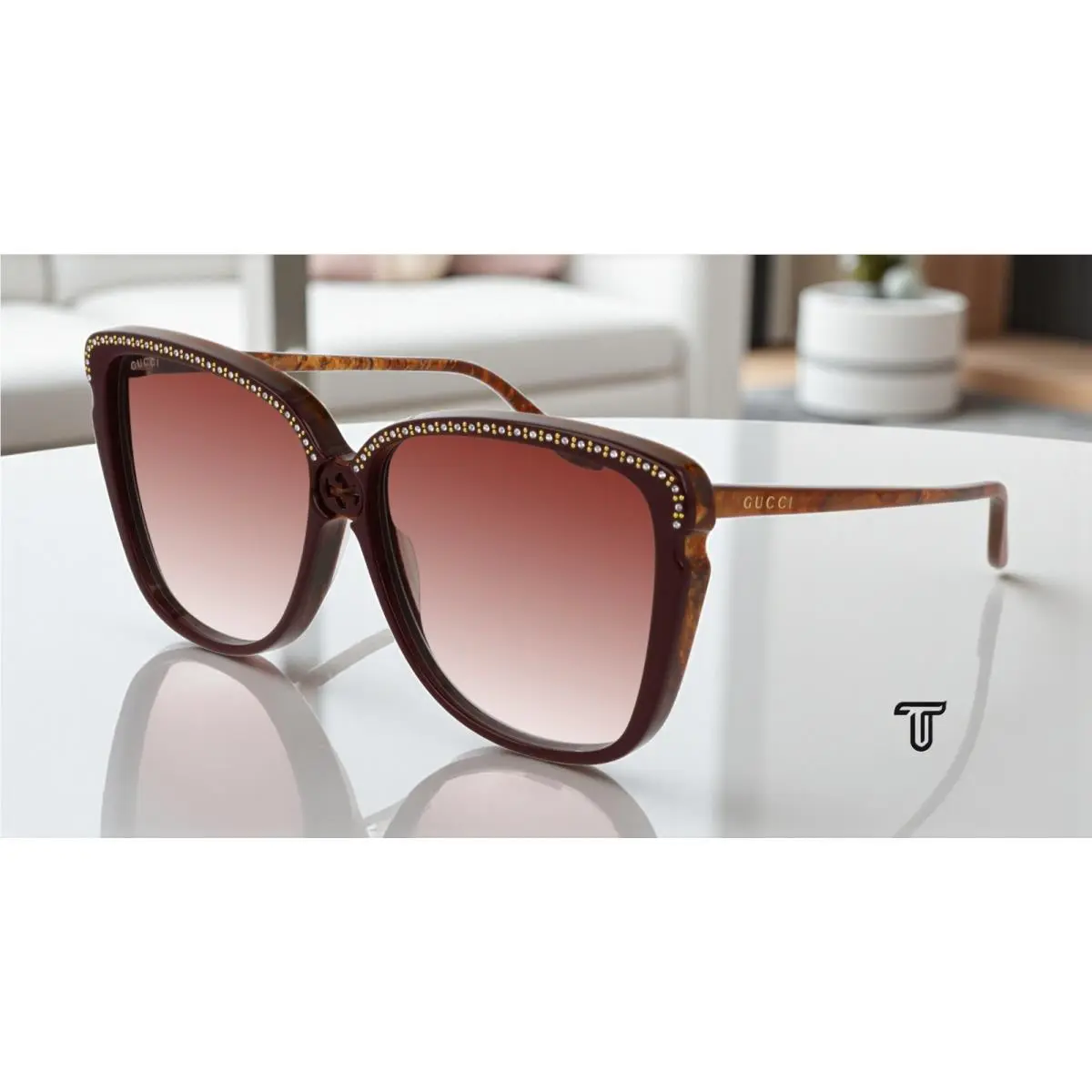 GG0709S 005 Square Acetate Burgundy Shiny Brn Red 63 mm Women`s Sunglasses by Gucci