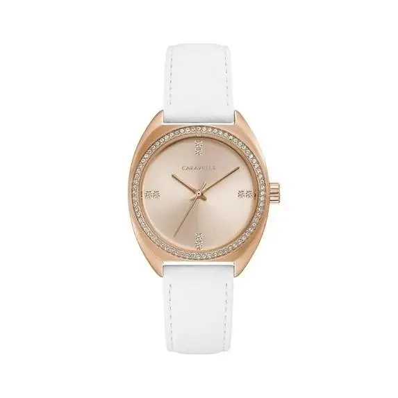 Caravelle  Women`s Retro Quartz Gemmed White Leather Watch 32 MM 44L251 by Bulova