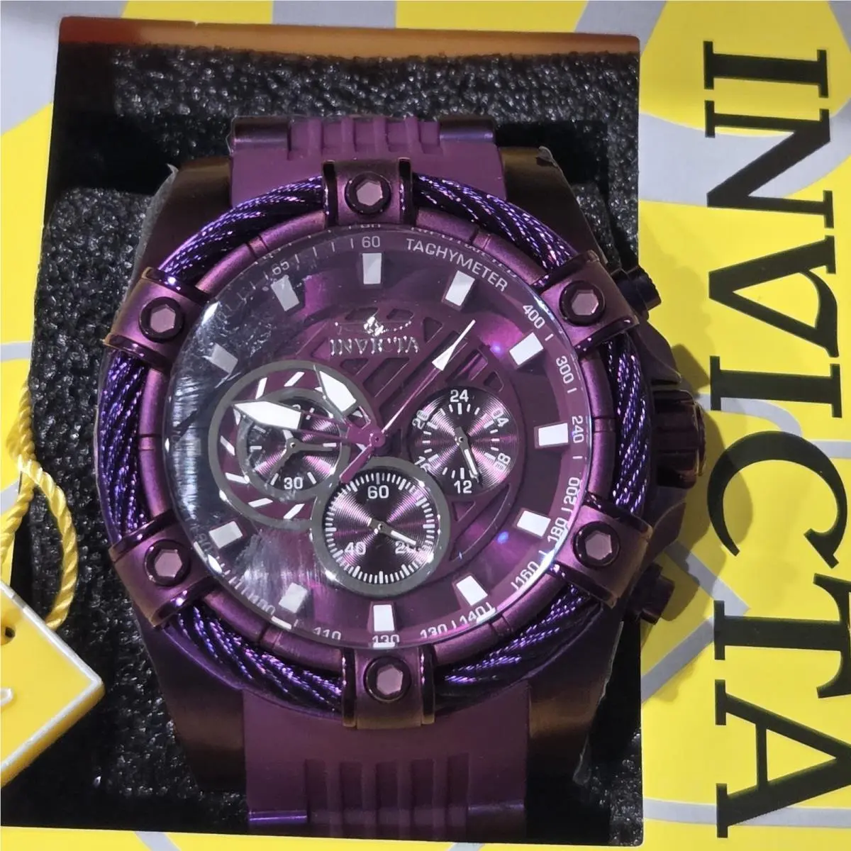 Bolt Chronograph 40784 Purple Dial Silicone Strap w/ Box by Invicta