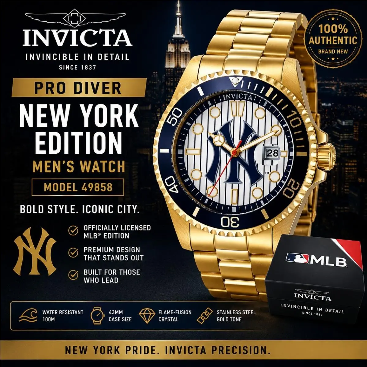 Pro Diver York Edition Men`s Watch - 43mm Gold 49858 by Invicta