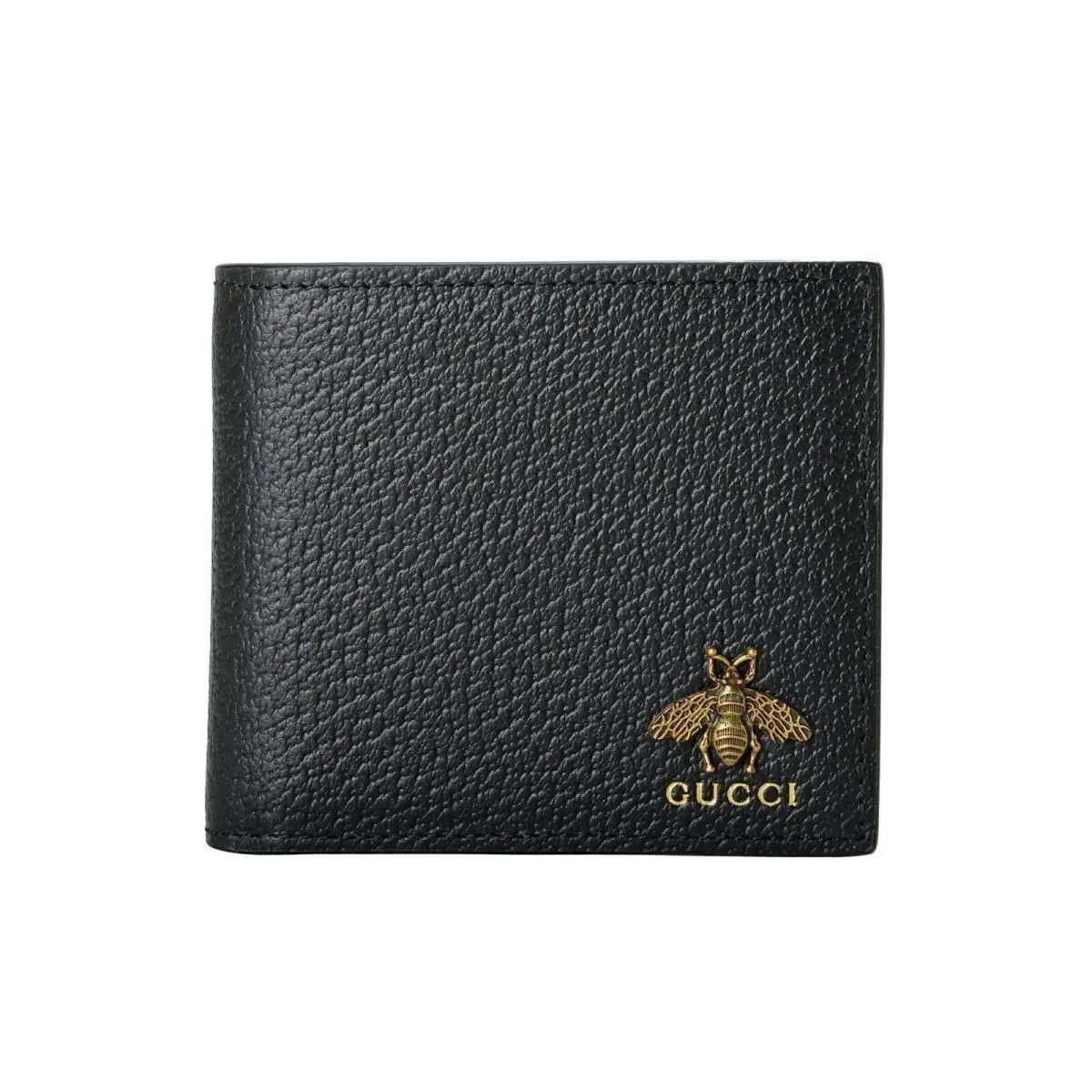 Men`s Animalier Bee Textured Black Leather Bifold Wallet by Gucci