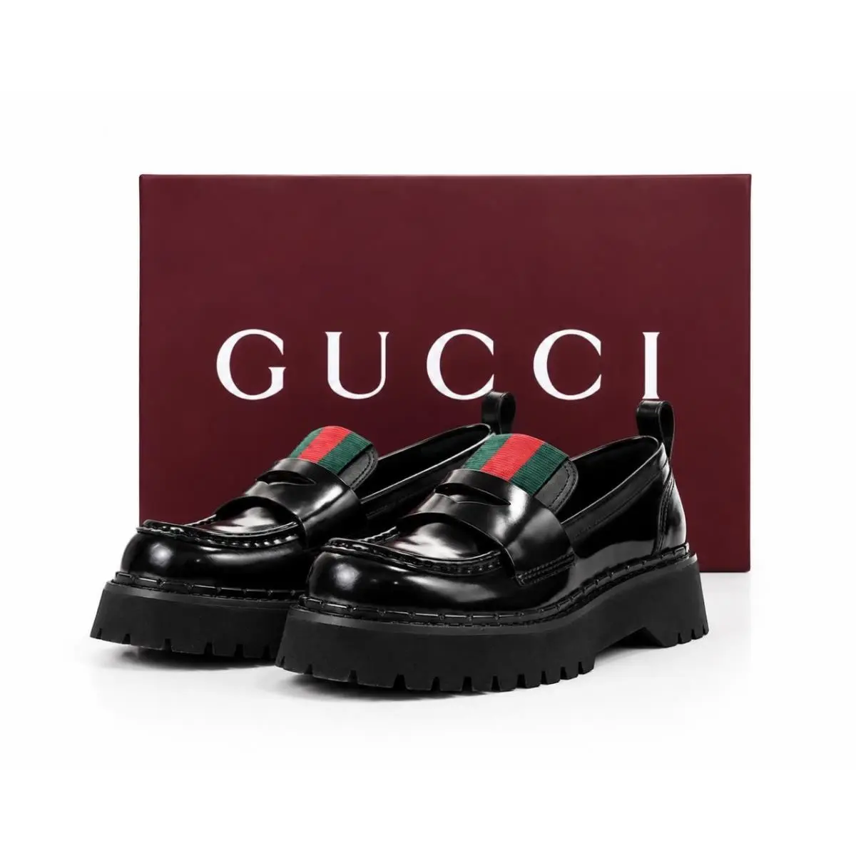 Ladies Luxury Black Leather Web Logo Loafers Shoes 38/US 8 by Gucci