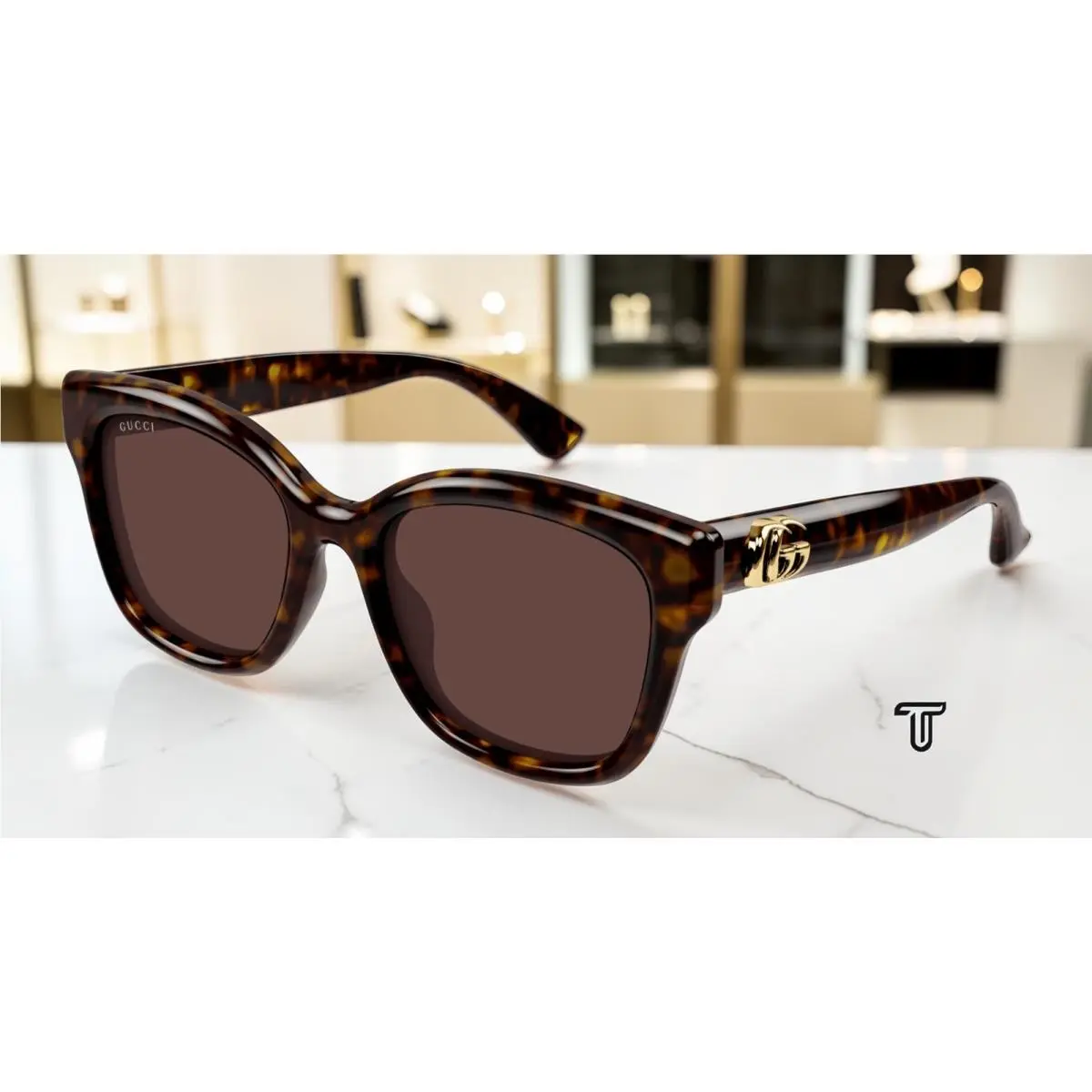Gucci GG1830SK 002 Havana Brown 55 mm Rectangular Squared Women`s Sunglasses