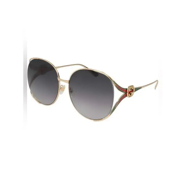 GG0225S Sunglasses Womens Gold Frame Gray Lens Oversized Butterfly Logo by Gucci