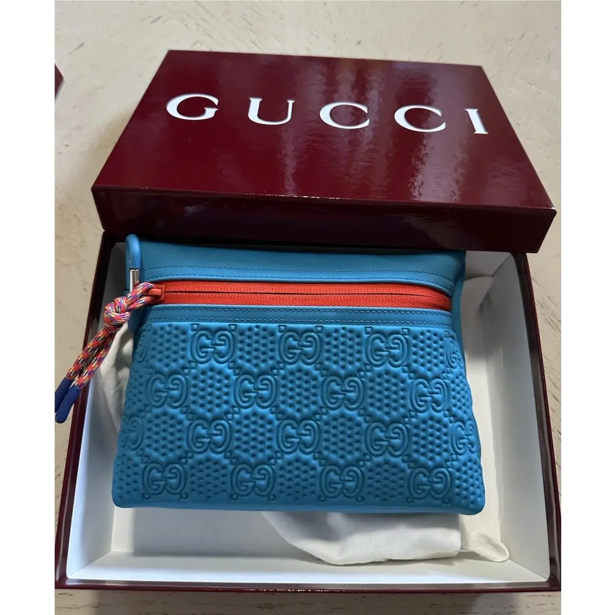 Men Small GG Scuba Pouch Blue by Gucci