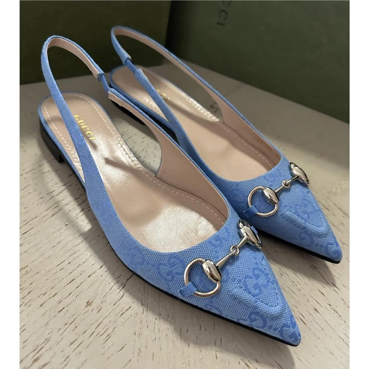 Gucci Women’s GG Print Canvas Sandal Shoes Blue 7 US/37 Eu