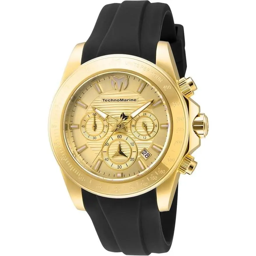 Techno Gold Dial Quartz Chronograph Black Silicone Watch by Invicta