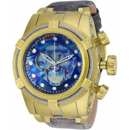Mens Bolt Zeus Empire Gold Tone Swiss Made Distressed Leather Watch by Invicta