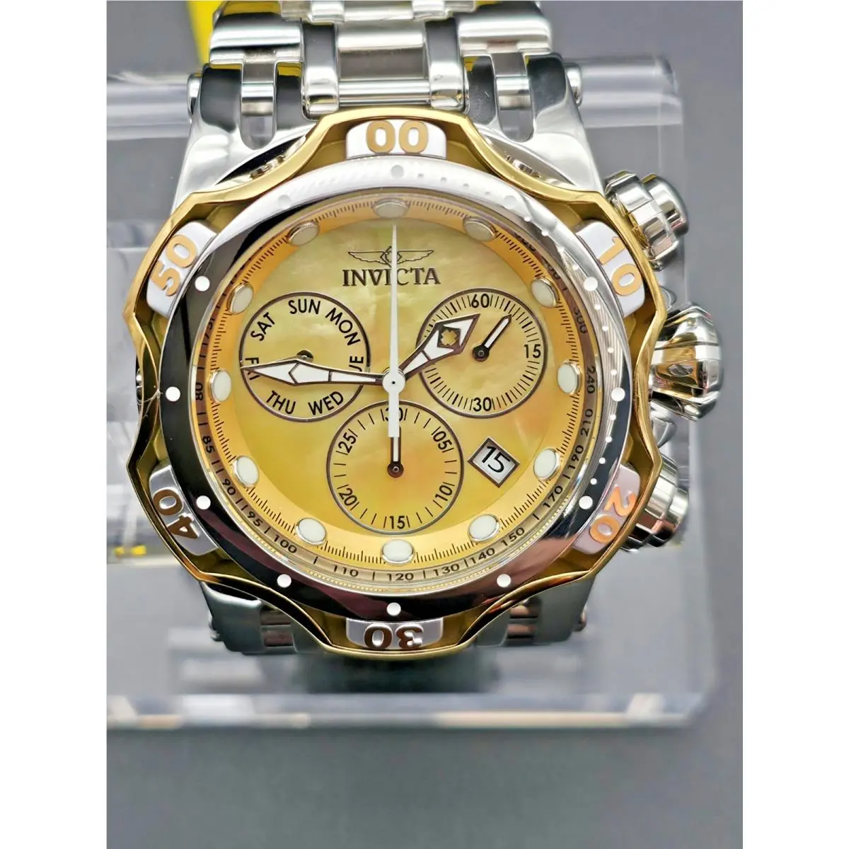Invicta Fusion Chaos 54mm Quartz Chronograph Yellow Mop Dial Men`s Watch 45655