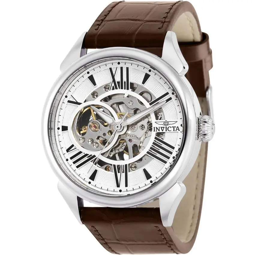 Vintage Mechanical Watch White Dial with Brown Strap 38160 by Invicta