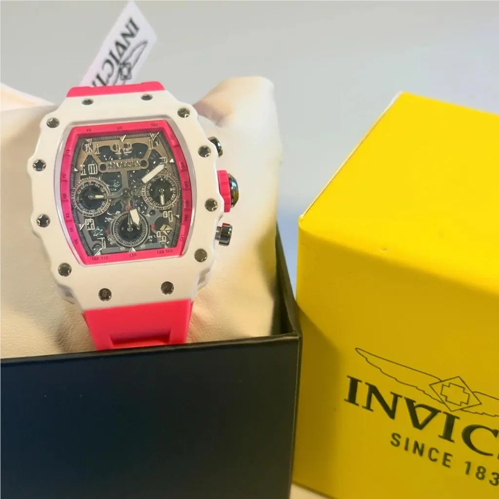 69606  Racing Unisex 40mm White Case Pink Silicone Strap Watch by Invicta