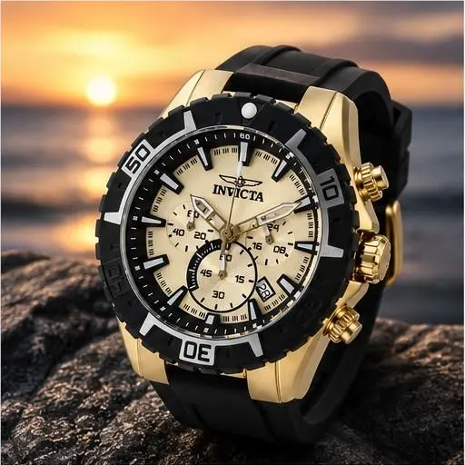 Invicta Men`s 49mm Aviator Quartz Chronograph Gold Tone Black 100m SS Watch