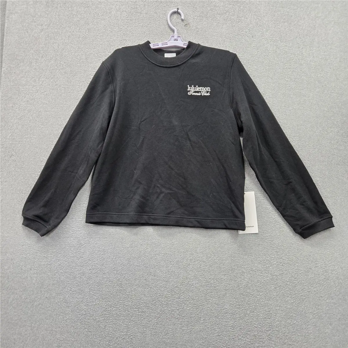 Lululemon Women Sweatshirt L Black Cotton French Terry Crew Neck Tennis Club