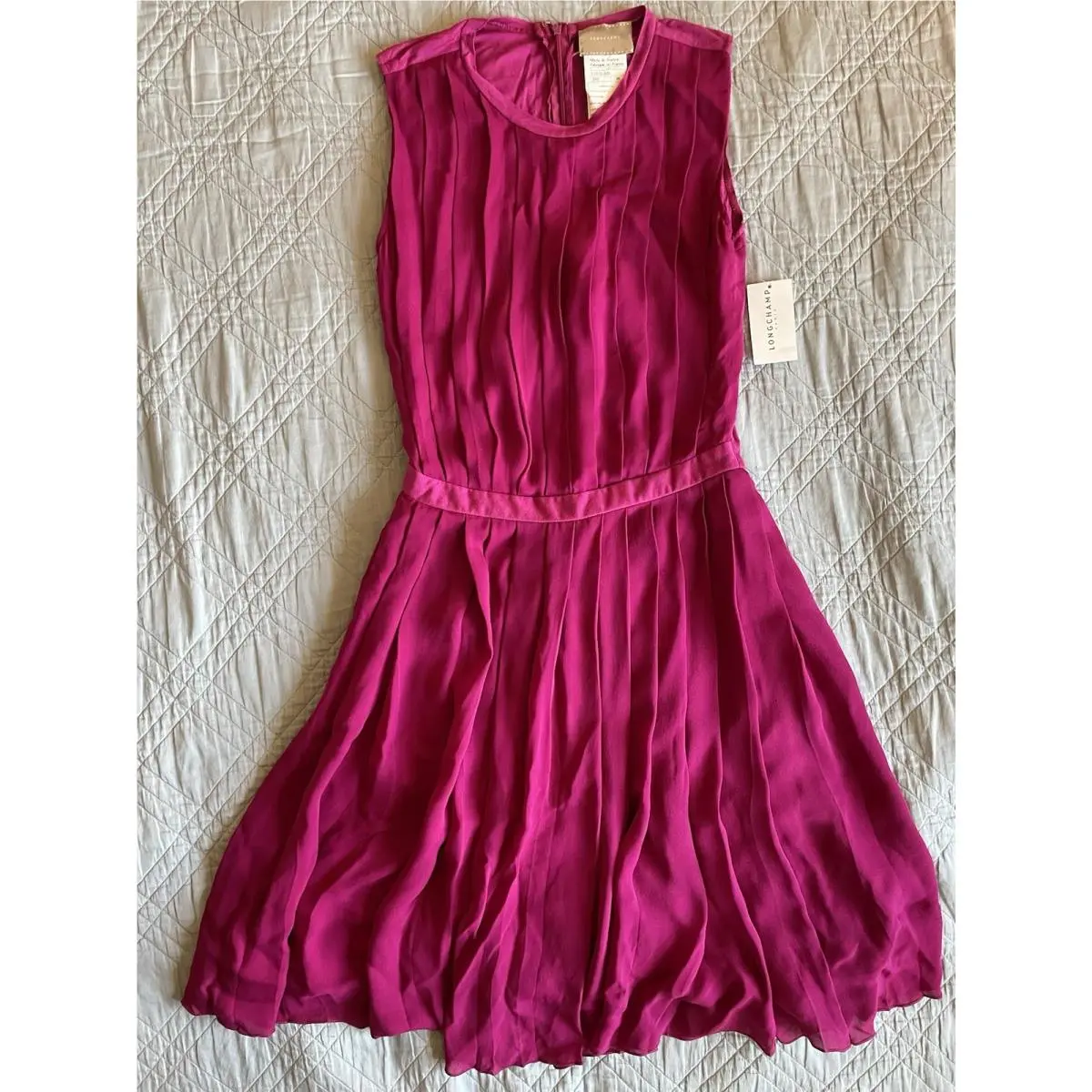 Made in France Pleated Silk Dress in Cyclamen Size 36 by Longchamp