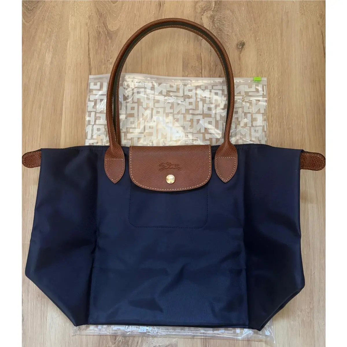 Le Pliage Medium Tote Bag Navy Women’s Nylon Leather Shoulder by Longchamp