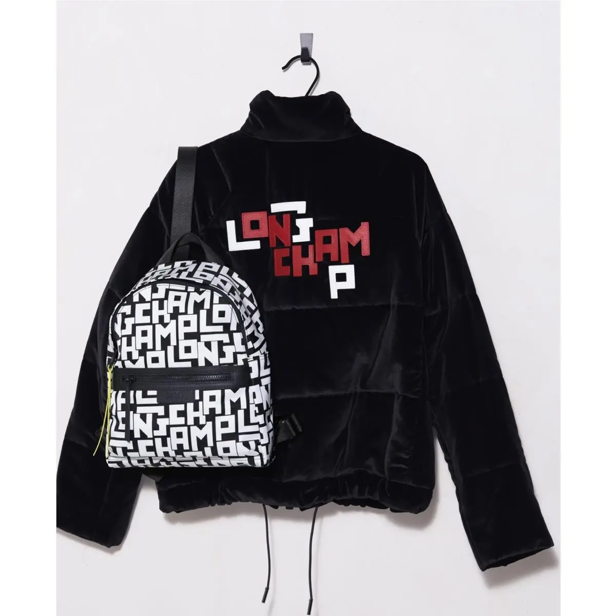 Lgp Black Velvet Puffer Jacket Logo Zip Jacket Med US 6 by Longchamp
