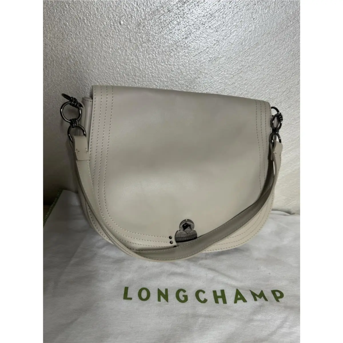 Light Beige Leather Saddle Shoulder Hobo Bag by Longchamp
