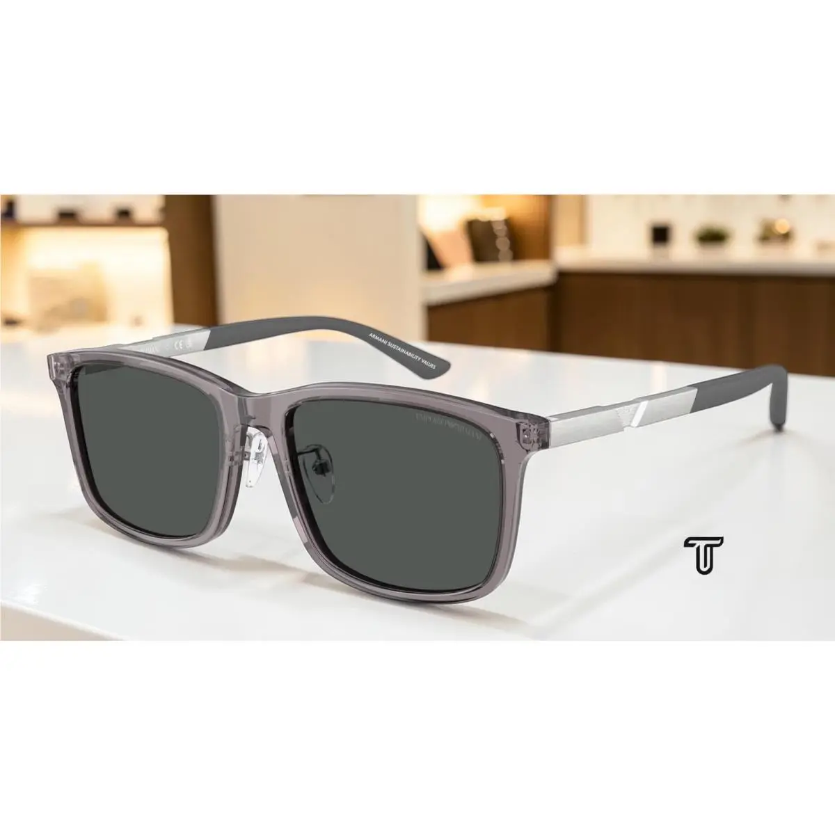 EA4241D 620687 Shiny Transparent Grey Grey 57mm Men`s Sunglasses by Emporio Armani