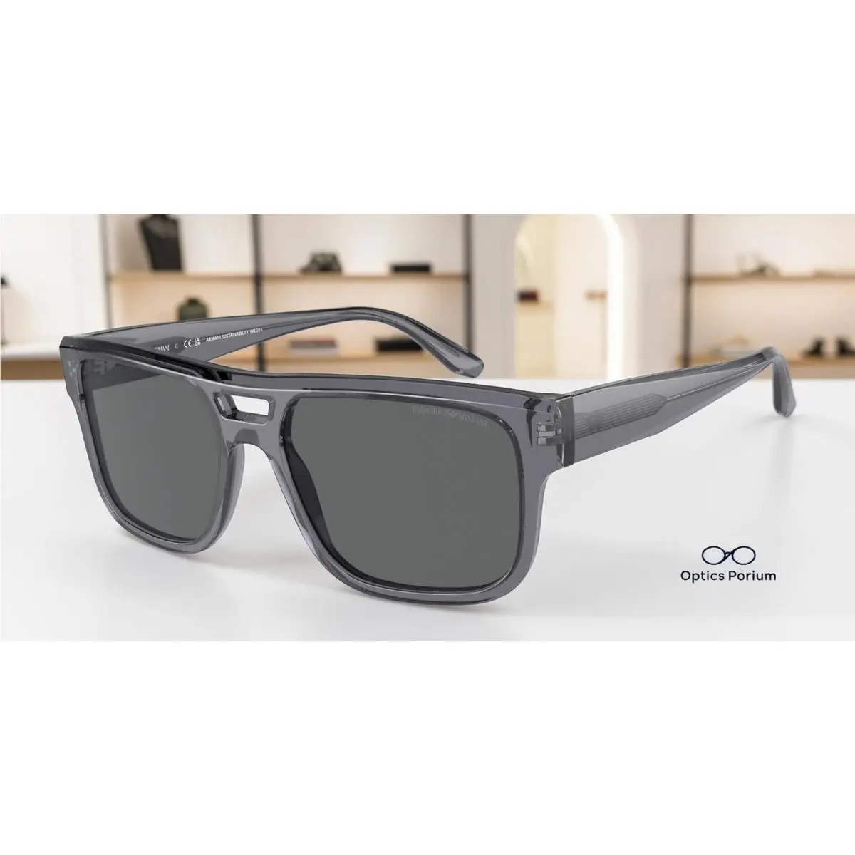 EA4197 502987 Transparent Grey Dark Grey 57 mm Men`s Sunglasses by Emporio Armani