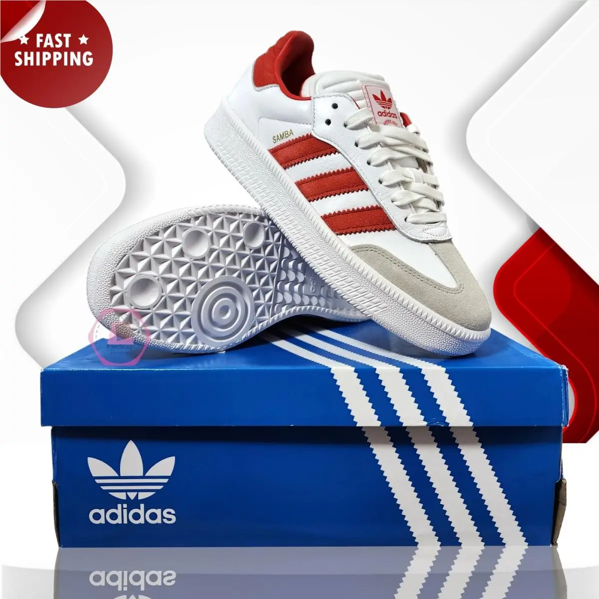 Samba Xlg Cloud White Better Scarlet Red Casual JI3189 Unisex Mens Size 9 by Adidas