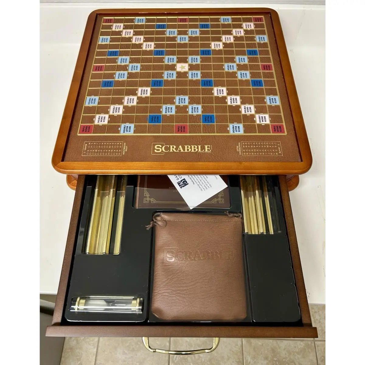 Scrabble Luxury Edition with Rotating Wooden Game Board 100 Scrabble