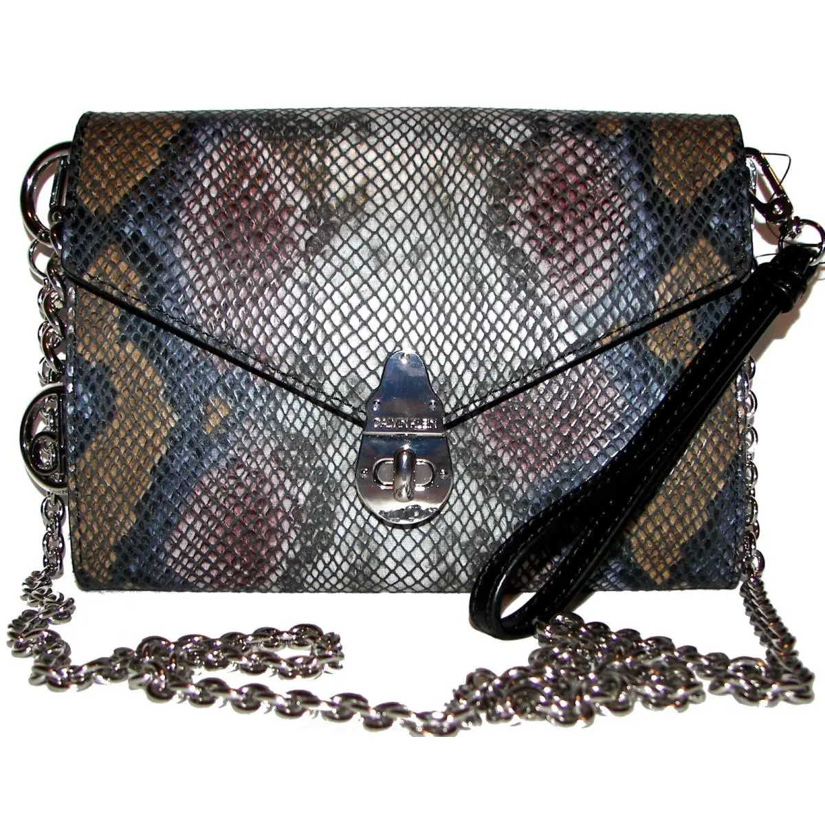 Blue Multi Snake Leather Clutch Purse Crossbody Wristlet by Calvin Klein