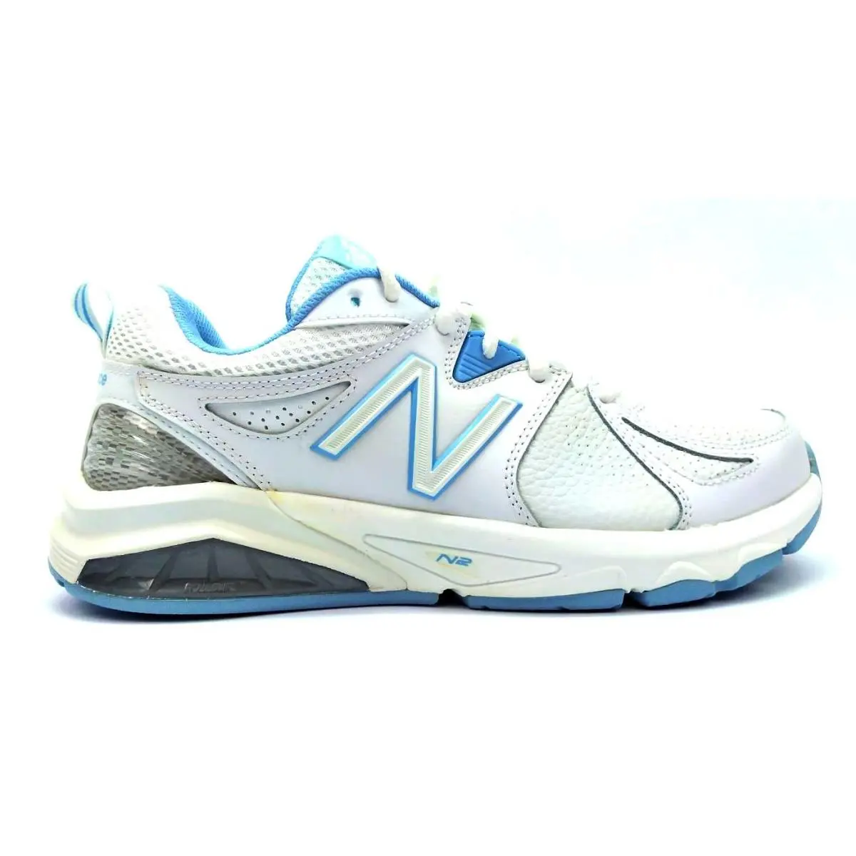 New Balance Women`s Cross Training Shoes Casual Comfort Lace Up White Blue WX857