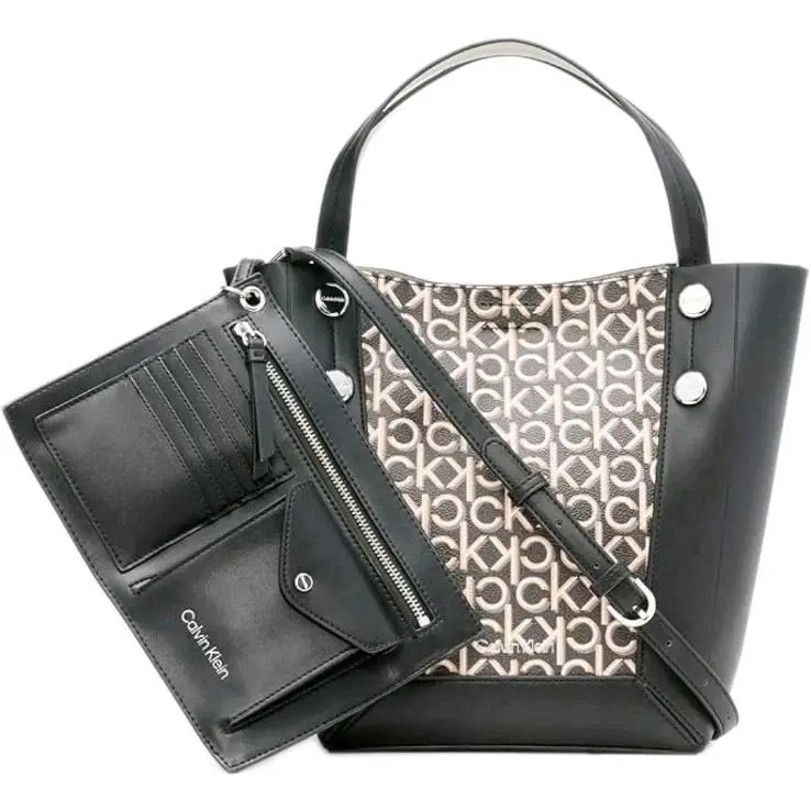 Calvin Klein Quinn Monogram Logo Black Tote Bag Cross Body