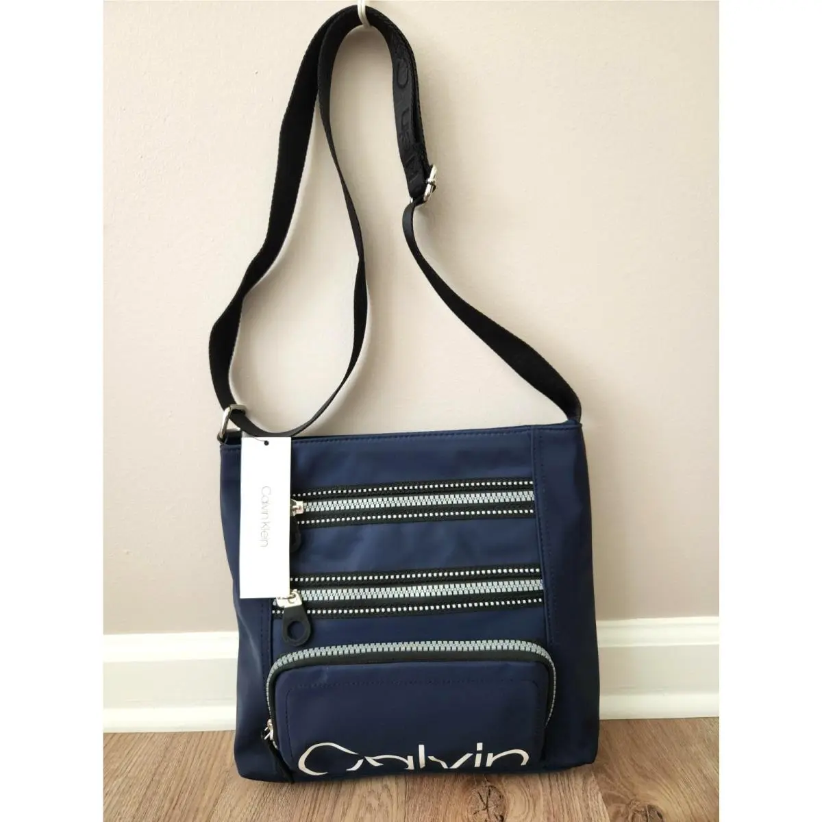Navy Nylon Quadruple Zip Sporty Travel Shoulder Crossbody Bag by Calvin Klein