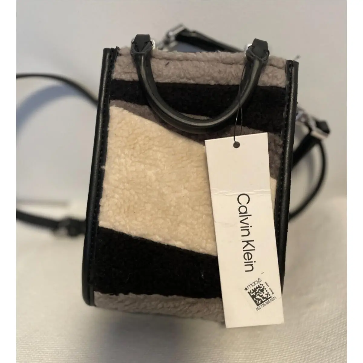 Moon Crossbody Purse Black White Grey Shearing Fabirc Bag by Calvin Klein